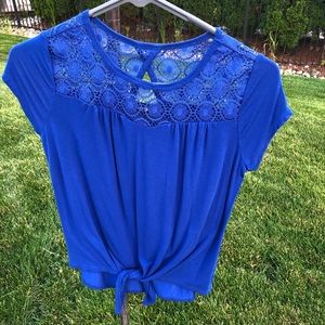 Blue tie up and lace tee
